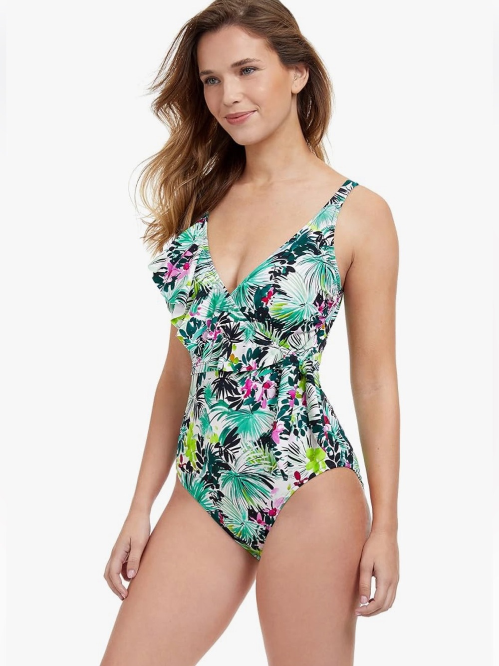NWT Profile by Gottex Beautiful Day V-Neck Shoulder Ruffle Swimsuit 12